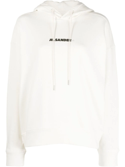 Shop Jil Sander Logo-print Drawstring Hoodie In White
