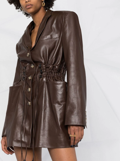 Shop The Mannei Irbid Leather Minidress In Brown