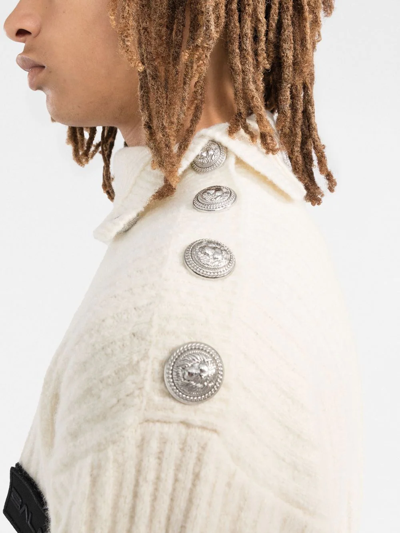 Balmain Button-embossed Knitted Jumper In Neutrals