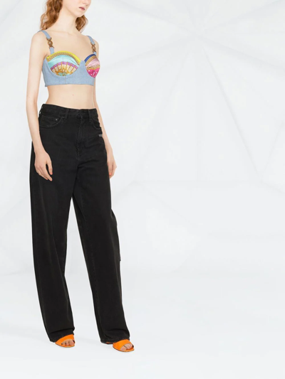 Shop Versace Patterned Cropped Top In Blue