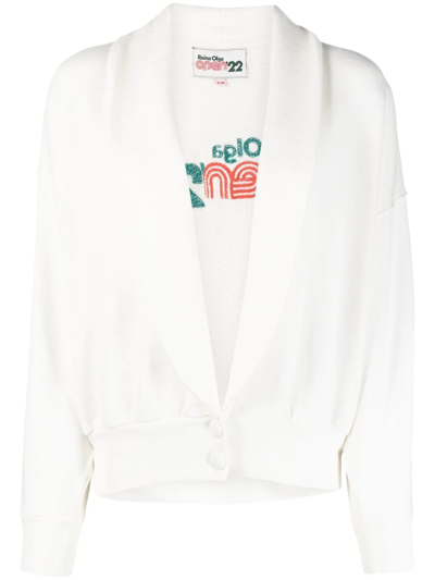 Shop Reina Olga Farrah Logo-embroidered Cardigan In White