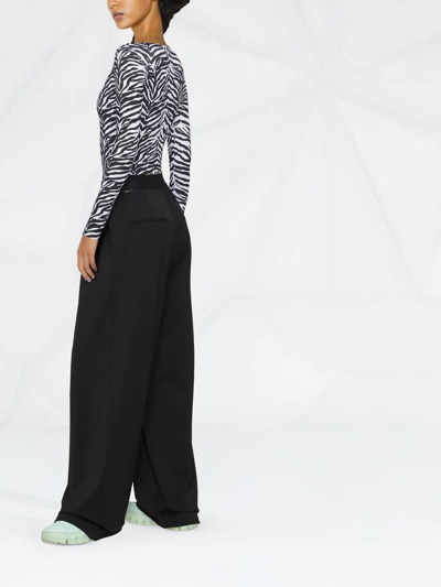 Shop Moncler Logo-waistband Wide-leg Trousers In Black