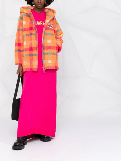 Dsquared2 Camping Crew Check Teddy Hooded Jacket In Orange