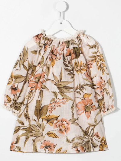 Zimmermann Kids Anneke Gathered Floral-print Cotton Top In Neutrals