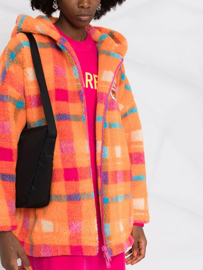 Dsquared2 Camping Crew Check Teddy Hooded Jacket In Orange