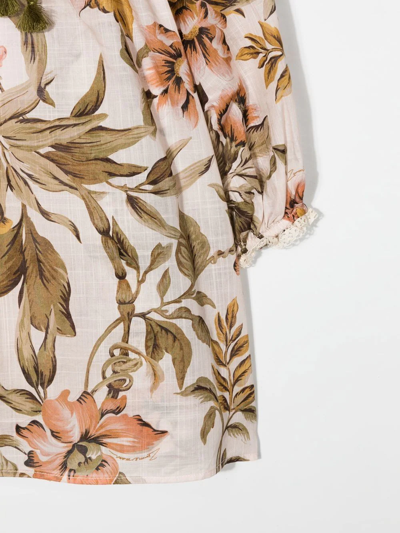 Zimmermann Kids Anneke Gathered Floral-print Cotton Top In Neutrals