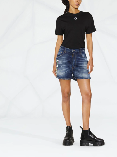 Shop Dsquared2 Icon Paint-splatter Denim Shorts In Blue