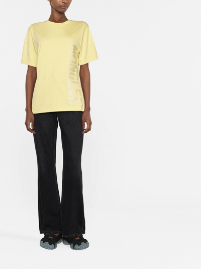 Shop Moncler Logo-print Cotton T-shirt In Yellow
