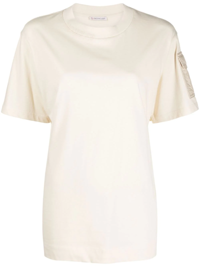 Shop Moncler Logo-patch Cotton T-shirt In Neutrals
