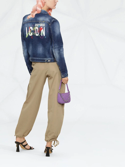 Dsquared2 Icon Paint-splatter Denim Jacket In Blue