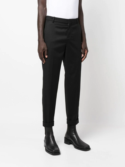 Shop Balmain Straight-leg Wool Trousers In Black