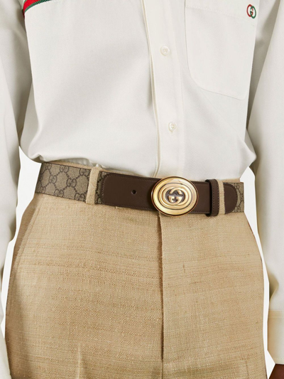 Shop Gucci Interlocking G Oval-buckle Belt In Neutrals