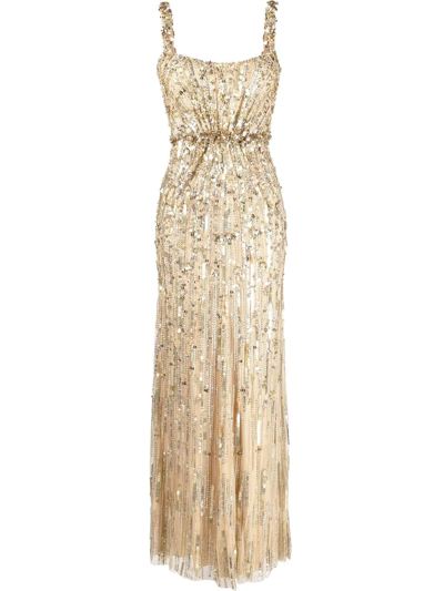 Shop Jenny Packham Bright Gem Sequin-embellished Gown In Gold
