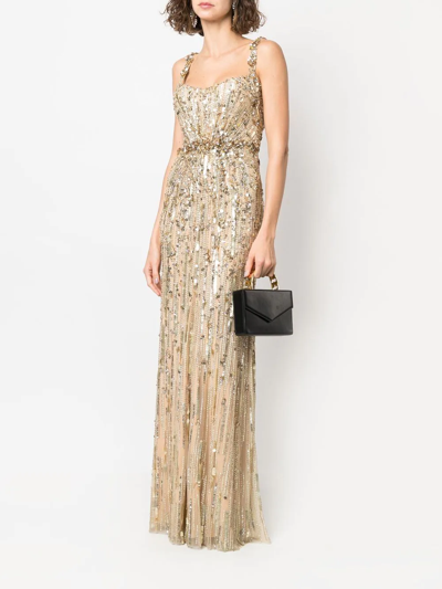 Shop Jenny Packham Bright Gem Sequin-embellished Gown In Gold