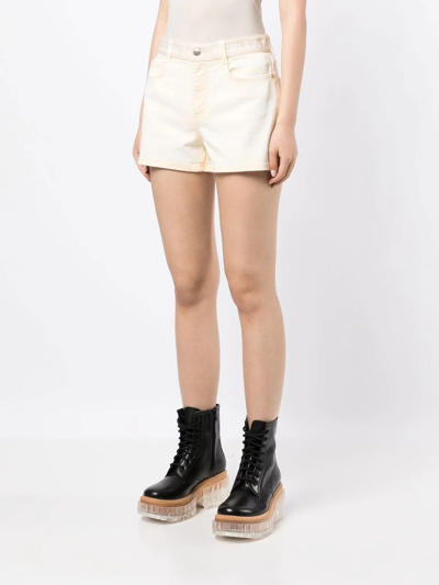 Stella Mccartney Logo-waistband Mini Shorts In Neutrals