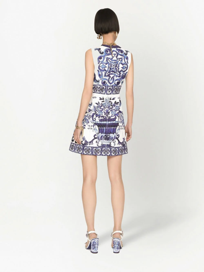Shop Dolce & Gabbana Majolica-print Brocade Minidress In Blue