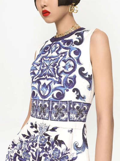 Shop Dolce & Gabbana Majolica-print Brocade Minidress In Blue