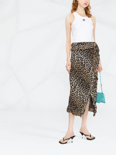 Shop Ganni Ruffled Leopard-print Midi Skirt In Brown