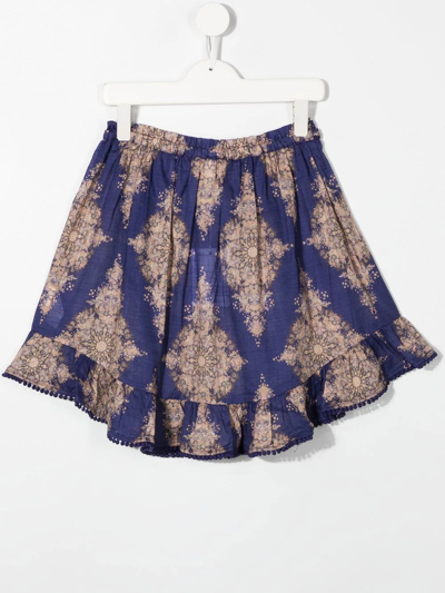 Shop Zimmermann Anneke Patterned Flounce Skirt In Blue