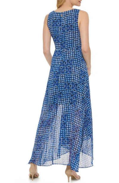 Shop Tommy Hilfiger Island Tile Chiffon Faux Wrap Sleeveless Maxi Dress In Gulf Blue Multi