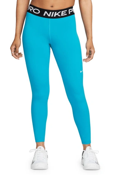 Nike Women's Pro Mid-Rise Mesh-Paneled Leggings in Blue