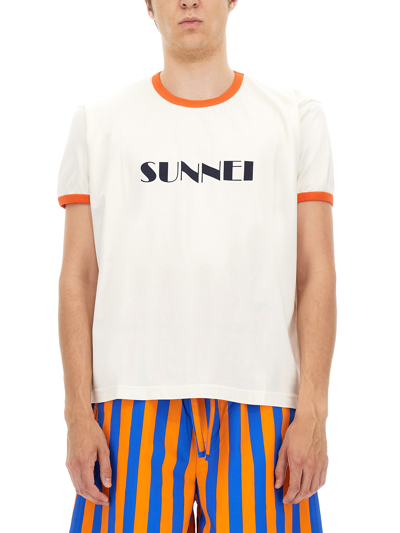 Shop Sunnei Logo Print T-shirt In White