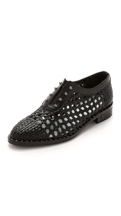 Freda Salvador Wish Studded Woven Leather Loafers In Black