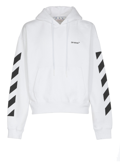 Off-white Wave Diagonal Brand-print Cotton-jersey Hoody In White Blac