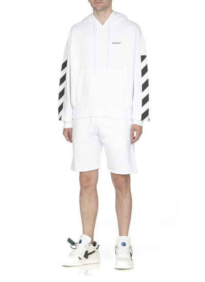 Off-white Wave Diagonal Brand-print Cotton-jersey Hoody In White Blac