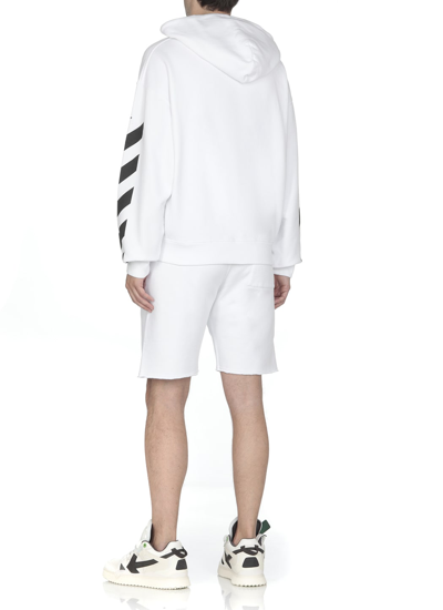 Off-white Wave Diagonal Brand-print Cotton-jersey Hoody In White Blac