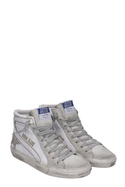 Golden Goose Slide Distressed Suede And Leather High-top Sneakers In White