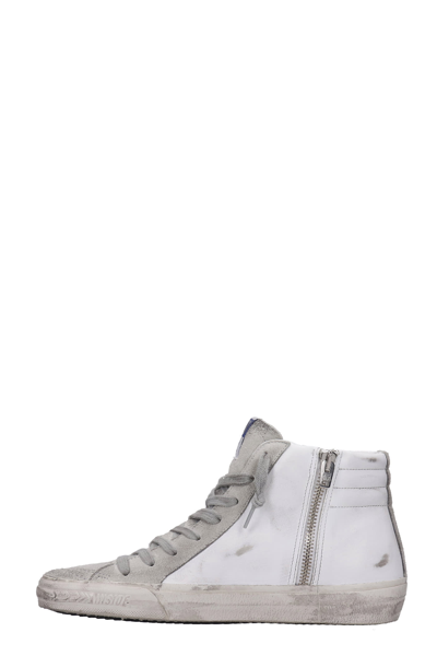 Golden Goose Slide Distressed Suede And Leather High-top Sneakers In White