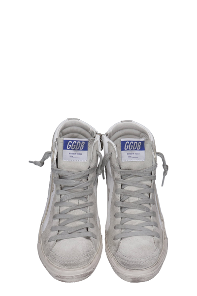 Golden Goose Slide Distressed Suede And Leather High-top Sneakers In White