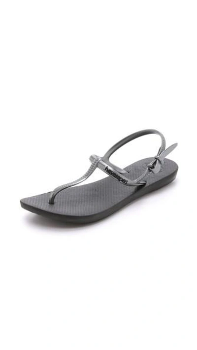 Shop Havaianas Freedom T Strap Sandals In Black/graphite