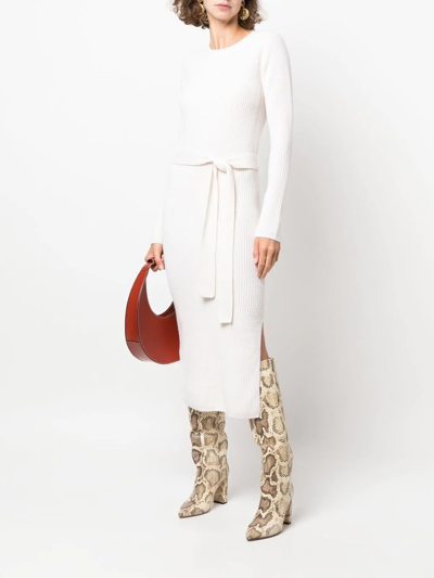 Shop Yves Salomon Ribbed-knit Midi Dress In White