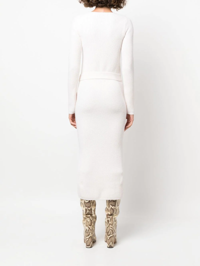 Shop Yves Salomon Ribbed-knit Midi Dress In White