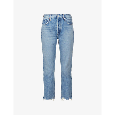 Shop Agolde Riley Cropped Straight-leg High-rise Jeans In Haven