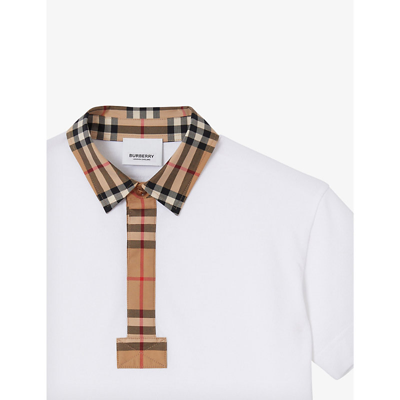 Shop Burberry Johane Checked-trim Cotton-piqué Polo Shirt 3-14 Years In White