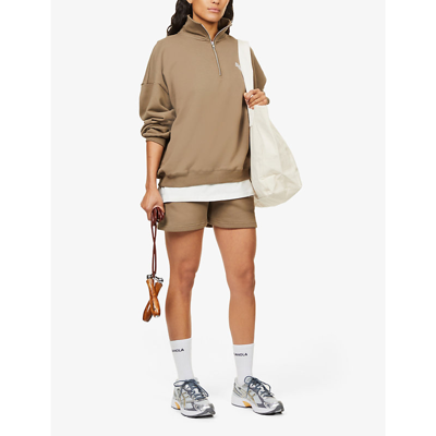 Shop Adanola Edit By Hanna Schonberg Branded-print High-neck Cotton-jersey Sweatshirt In Mocha Brown