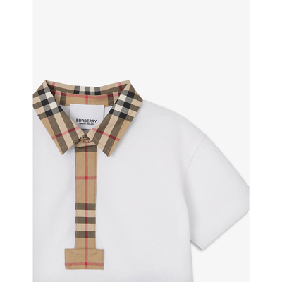 Shop Burberry White Johane Checked-trim Cotton-piqué Polo Shirt 6 Months-2 Years