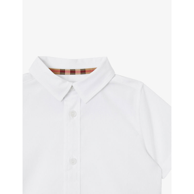 Shop Burberry White Owen Logo-print Stretch-cotton Short-sleeved Shirt 6 Months-2 Years