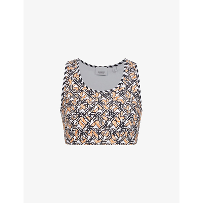 Shop Burberry Immy Monogram-print Cropped Stretch-woven Top In White Ip Pattern
