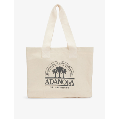 Shop Adanola Edit By Hanna Schonberg Vacation Brand-printed Canvas Tote Bag In Cream/mocha Brown