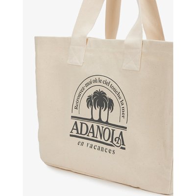 Shop Adanola Edit By Hanna Schonberg Vacation Brand-printed Canvas Tote Bag In Cream/mocha Brown