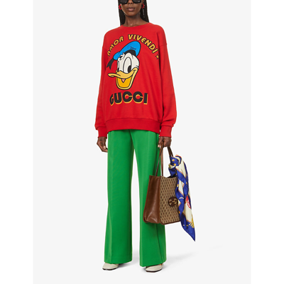 Shop Gucci Women's Live Red/mix Disney X Donald Duck-print Cotton-jersey Sweatshirt