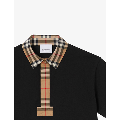 Shop Burberry Johane Checked-trim Cotton-piqué Polo Shirt 3-14 Years In Black