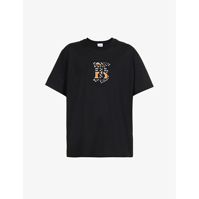Shop Burberry Carrick Monogram-print Oversized Cotton T-shirt In Black