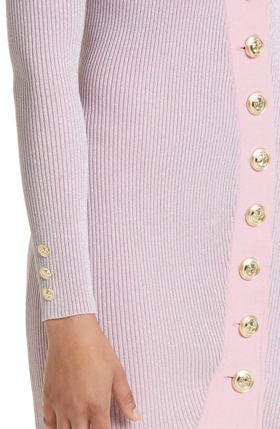Shop Retroféte Mimi Button Front Long Sleeve Rib Dress In Pink Marshmallow