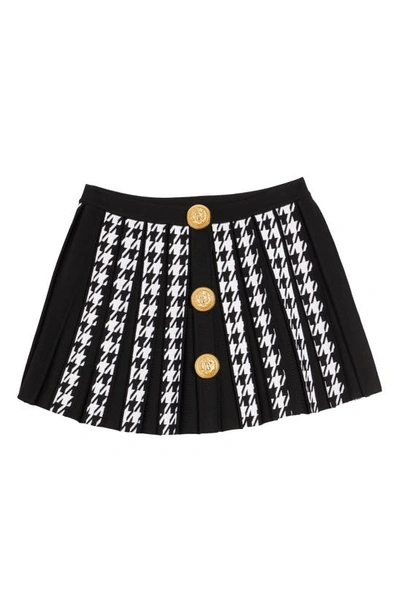 Shop Balmain Houndstooth Pleated Knit Miniskirt In Eab Eab Noir/ Blanc