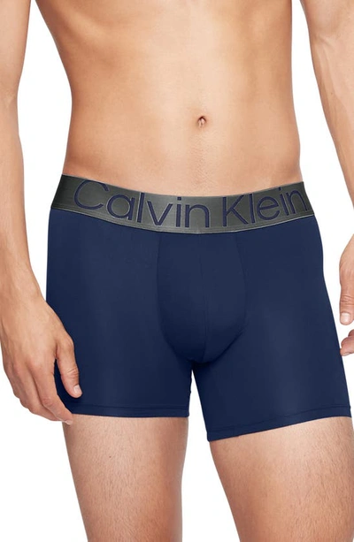 Shop Calvin Klein Reconsidered Steel 3-pack Stretch Boxer Briefs In Navy/ Grey/ Mauve